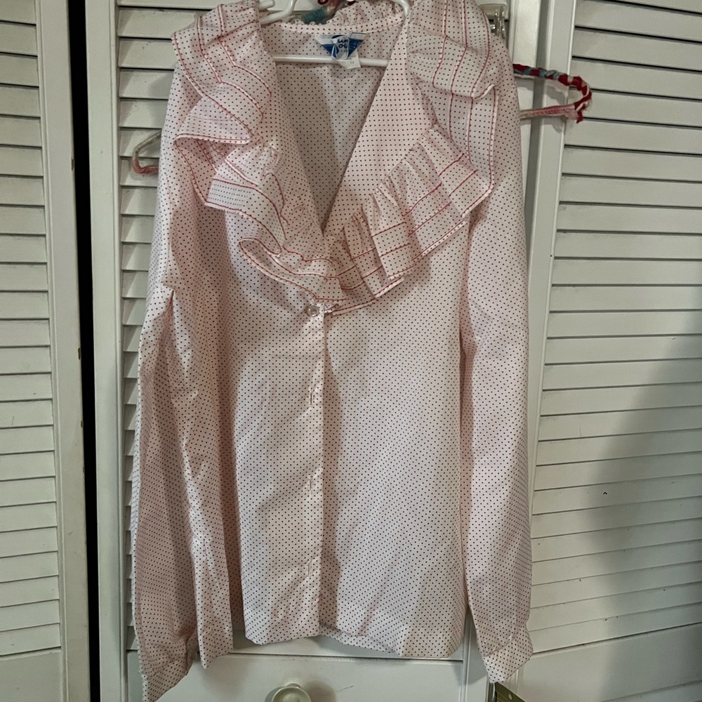 Polka Dot Ruffle Blouse - Light Pink by ""